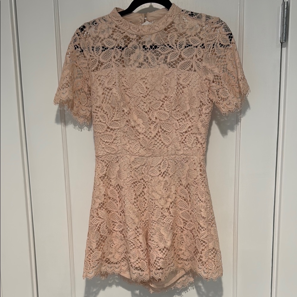 Alexis Lace Romper in Blush Pink